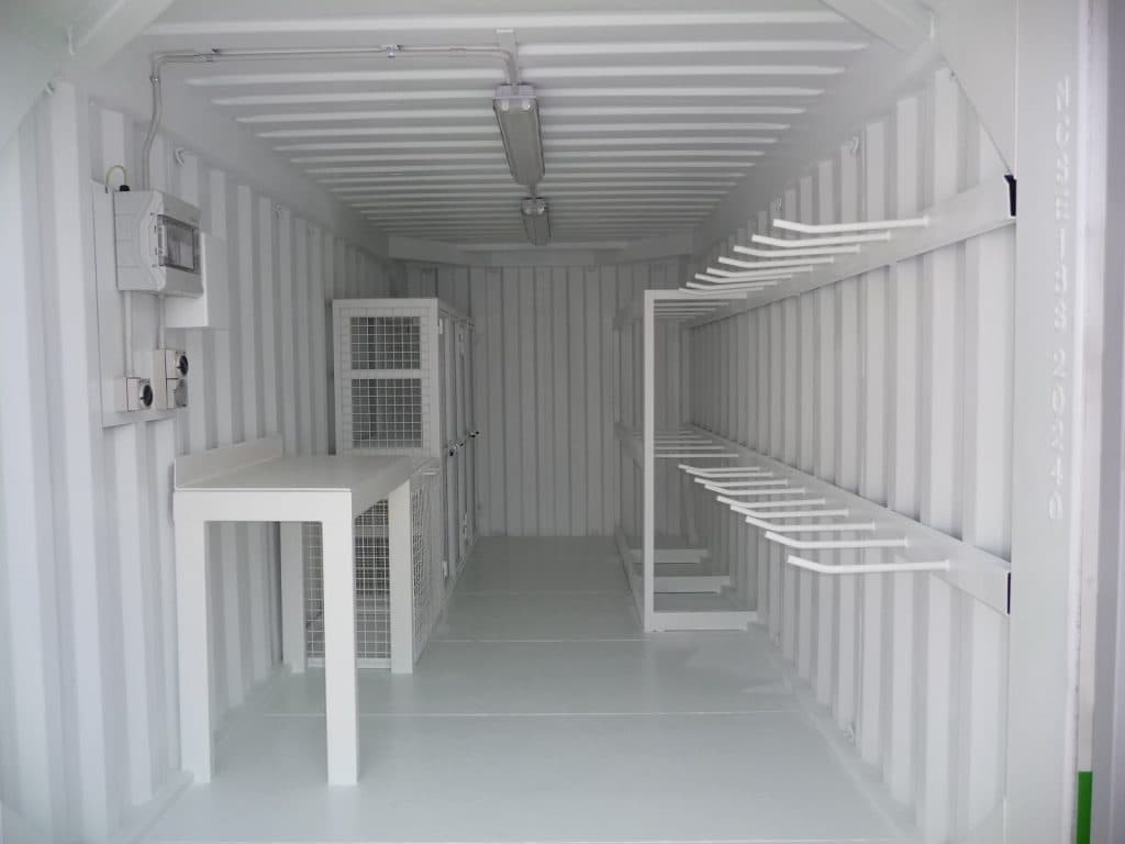 Inside a modified shipping container with custom interior by U-Move Perth