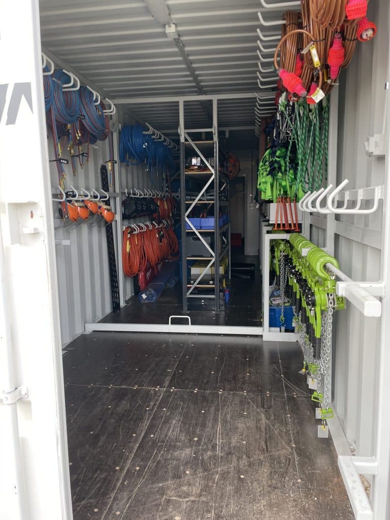 Rigging storage container for mining